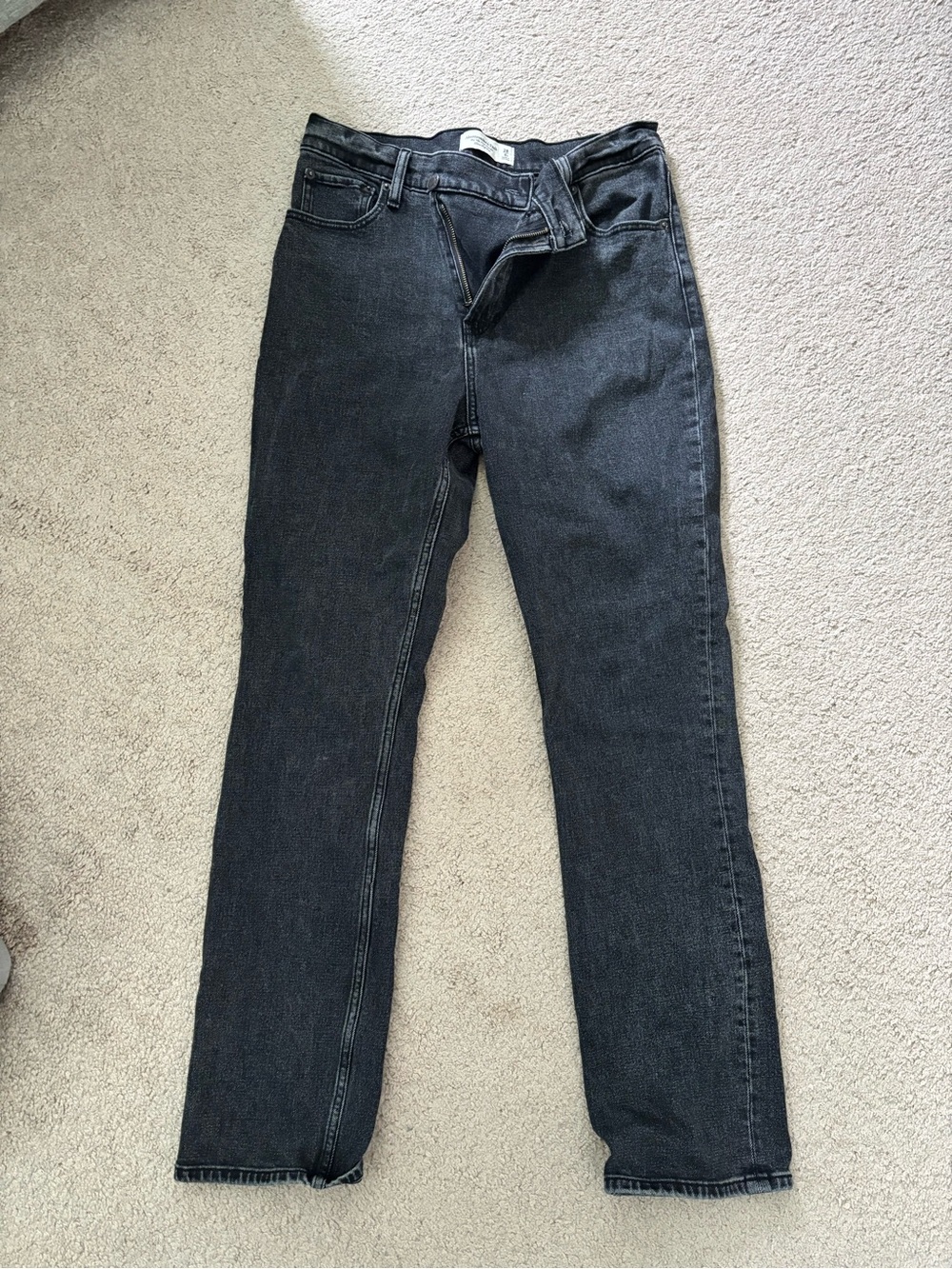Abercrombie Women’s High-Rise Straight Jeans in Washed Black